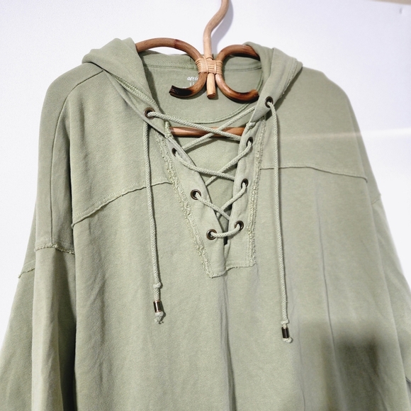 Aerie oversized olive green lace up hoodie sweater - Picture 7 of 7